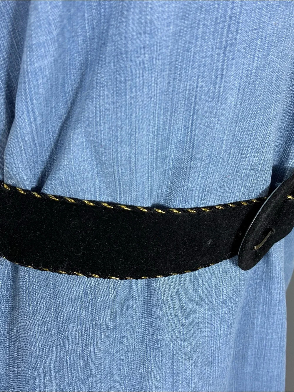 Womens belt black and gold 32” long velvet with Gold Stitching elegant